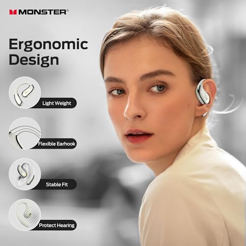Monster Open Ear AC360, Bluetooth 6.0 Headphones with24H Playtime, IPX5 Waterproof, Touch Control, Wireless Rotary Earphone with Lanyard, Lightweight Comfort Fit for Sports/Running/Gym