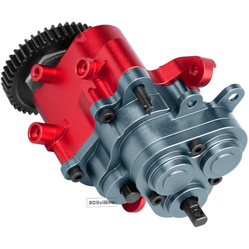 RC Aluminium Gearbox Upgrades Part for 1/10 TRX4 TRX6 RC Crawler,Alloy Transmission Case 2 Speed Transmission Box Gear Box w/Steel Gear Hops up,Titanium & Red - color: Titanium&red(1set)