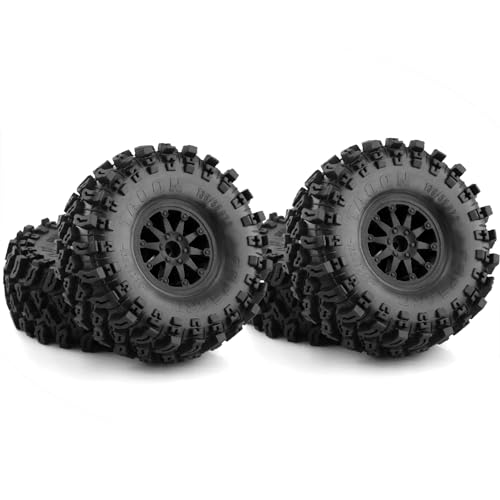 2.2 RC Crawler Tires And Wheels Beadlock Rims 1/10 RC Rubber Slingers Grappler Mud Tyres OD 136mm For 1:10 Rock Crawler Car Axial SCX10 90047 D90 TF2 Tamiya CC01 Traxxas TRX4 RGT 4PCS (Black) - color: Black