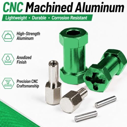 4PCS 12mm Hex Hub 25mm Aluminum Extension Hex for Axial SCX10 D90 90046 | 25mm CNC Wheel Hex Extenders for 1/10 RC Crawlers Redcat Gen7/Gen8 CC01 RC4WD Wider Stance & Tire Clearance with M4 Nuts Pins - color: Green