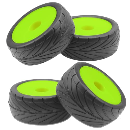 4Pack ShareGoo RC 85mm/3.34" Rubber Tires Front Rear Tyres 12mm Hex Wheel Compatible with Redcat HPI HSP Kyosho 1/10 RC Off-Road Car Buggy (Green) - color: Green