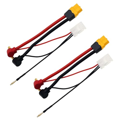 2PCS RC Lipo Battery Charging Cable T-Plug XT60H Female to 4mm 90° Bananna Plug with Balanced Charge Connector 12AWG Wire(10CM)