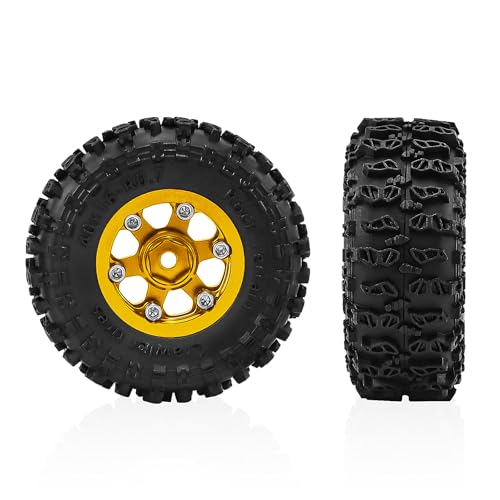 0.7 Inch RC Crawler Tires and Wheels Set 40×16mm for 1/30 Scale Axial SCX30 (Golden) - color: Golden
