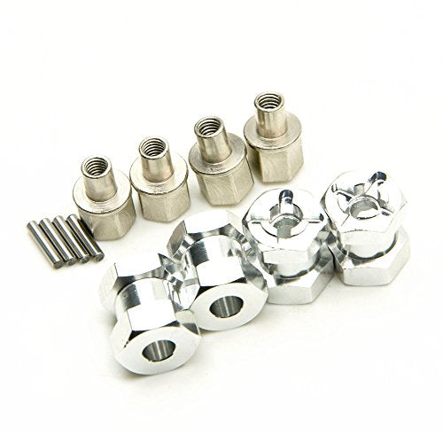 RC 12mm Wheel Hex Drive Hubs Combiner Coupler Aluminum 15mm Offset Extension Drive Adapter for 1/10 Axial SCX10 Wraith RC Crawler Car Upgrade Parts (Silver) - color: Silver