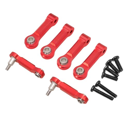 Metal Fixed Upper Swing Arm and Pull Rod Suspension Linkage Aluminum Alloy CNC Upgrade for Wl 284131 284161 284010 K989 K969 K979 K999 P929 P939 1/28 RC Car (6PCS) (Red) - color: Red