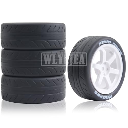 1/10 RC On-Road Tires 4PCS 5 Spoke 12mm Hex RC Wheels and Tires Compatible for 1/10 On-Road Touring Car Traxxas Tamiya tt01 tt02 HSP HPI Kyosho - color: White