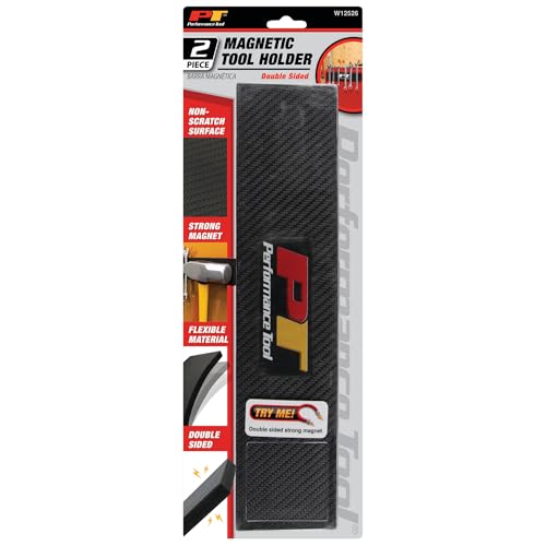 Performance Tool W12526 2-Piece Flexible Magnetic Tool Holder Bar | Double-sided magnets stick to steel without screws. Non-scratch carbon fiber. Contours to vehicle fenders - style: 2Pc Magnetic Tool Holder Bar