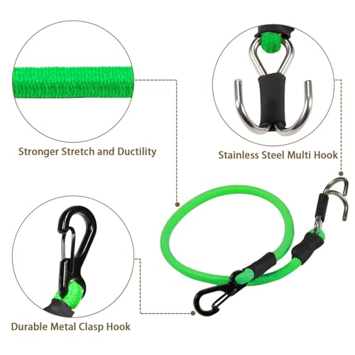 2pcs 280mm Elastic Strap Escape Rope Kinetic Winch Strap with Rescue Trailer Hook for 1/18 1/24 RC Crawler Car TRX4M High Trail SCX24 FCX24 (Green) - color: Green