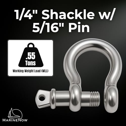 316 Stainless Steel Bow Shackle with Oversized Screw Pin, Marine-Grade Hardware for Anchor Lines, Towing, Dinghies, Canoes, Trailers, Utility Tie-Downs & Off-Road Recovery - size: 1/4" with 5/16" Pin .55T WLL, style: 10-Pack