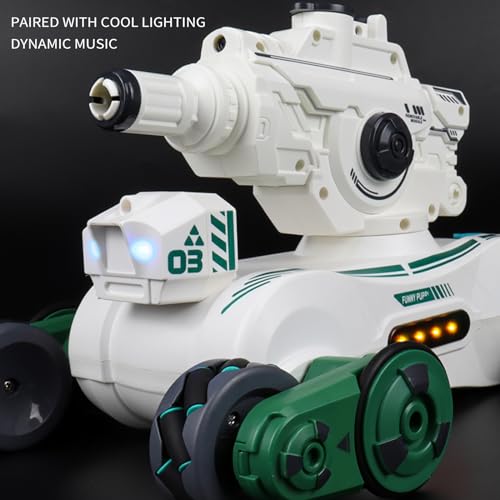 RC Tank That Shoots, RC Stunt Car Shooting Water Bullets, Gesture Sensing Remote Control Tank with 360° Rotating, Spray, Light and Music, 2.4GHz 4WD All Terrains RC Cars for Adults (White) - color: White, size: 1 Battery