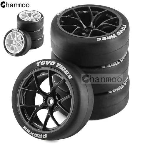1/10 RC Drift Tires and Plastic Wheels Rims Rally Racing Tyres 12mm Hex for 1:10 Scale On Road Touring Street Car Tamiya Traxxas HPI KYOSHO XV02 XV01 TT01 TT02 PTG2 A959 4PCS (A White) - color: A White