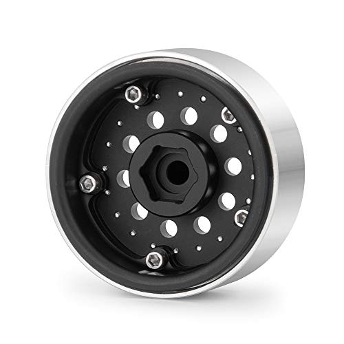 QUE-T 1.9" Pack of 4 Alloy Metal Beadlock Wheel Rims for 1/10 RC Crawler SCX10 90046 D90 Trx4 (Black) - color: Black