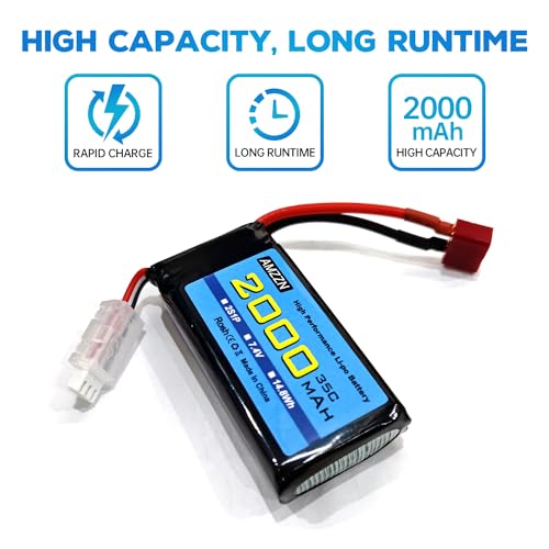 7.4V 2000mAh 35C 2S Lipo Battery with T-Plug and USB Charging Cable for 300E 9200E 9201E 9206E M416 H16PL 903A HP162S HM124 RC Car, RC Ship Drone Battery