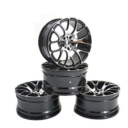 1/10 RC On-Road Car Tyres and Wheels, LAFEINA Rubber Tire & Alloy Aluminum Rims Hex 12mm for 1/10 HSP Tamiya HPI Kyosho RC On Road Touring Car (Black)