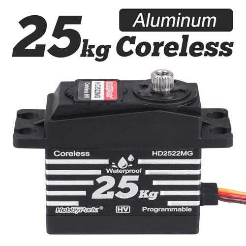 HobbyPark Waterproof RC Servo High Torque Coreless Motor Metal Gear RC Digital Servo Parts for 1/8 1/10 RC Crawler SCX10 TRX4 RC Truck RC Car Buggy RC Basher Control Angle 90°-180° (25kg Torque)