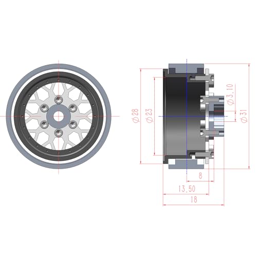 4PCS Grade 5 Titanium Wheel Face Aluminum 1.0 Inch Wheel Hubs for 1/24 Axial SCX24 TRX4M FCX24 Redcat Ascent-18 1/18 RC Rock Crawler Car Upgrade Parts - color: Silver