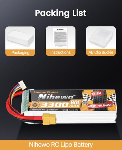 4S Lipo Battery Pack 3300mAh 14.8V Lipo Battery 80C with XT60 Connector Soft Case Compatible with RC Airplane Aircraft Quadcopter Drone 1/8 1/10 RC Car Truck Vehicle Boat Models(2Packs)