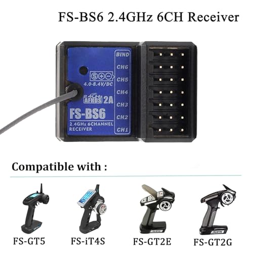 2PCS Flysky FS-BS6 Receiver, 2.4G 6CH Receiver 2.4G AFHDS 2A with Gyro | AFHDS 2A Protocol, Built‑in Gyro for Auto‑offset Correction, Compatible with Flysky GT5, Flysky iT4S, Flysky i6, i6X