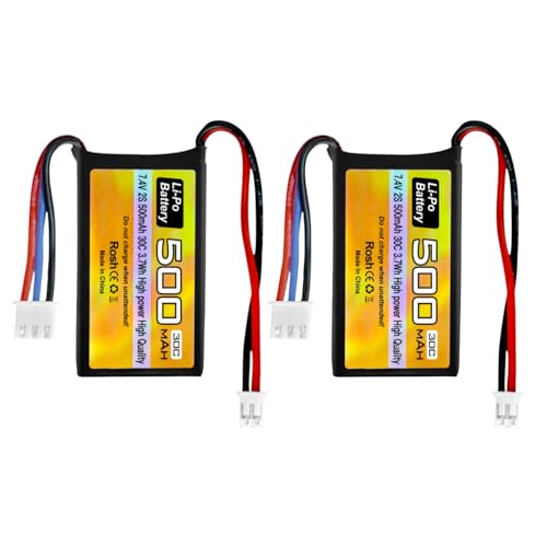 2PCS 7.4V 500mAh 30C Lipo Battery RC Car Drone Battery with PH2.0 Plug for AX24 SCX24 RC Car Model Batteries Compatible with Most 1/10, 1/16, 1/18, 1/24 Scale RC Cars Trucks