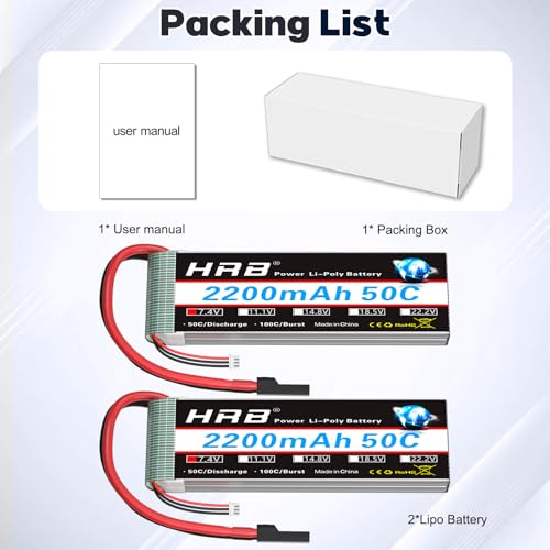 HRB 2PCS 2S Lipo Battery 7.4V 2200mAh RC LiPo Batteries with TR Plug Compatible with RC Car Truck Quadcopter Airplane Helicopter Boat