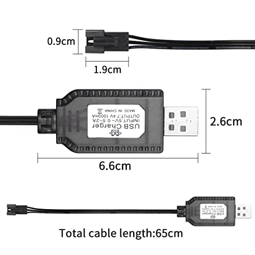 YACSEJAO 2 Pack 7.4V LiPo Battery USB Charger Cable with SM-3P Plug Connector for RC Model Vehicle Buggy Car Truck Boat