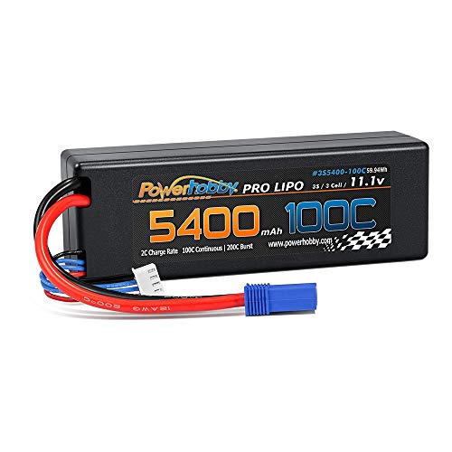 Powerhobby 3s 11.1v 5400mah 100c lipo Battery w EC5 Plug Hard Case (2 Pack) Fits : Arrma Kraton Nero Tyhpon Senton Tailon Outcast FAZON