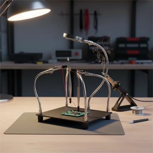 Kaisiking Helping Hands Soldering Station with Magnifying Glass | PCB Holder 4 Flexible Arms Magnifier and Third Hand Soldering Tool for Electronic Repair Soldering Jewelry Crafts