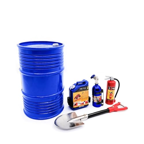 FMS Simulation Mini Micro Scale Model Mini Oil Drum, Fuel Tank, Nitrogen Bottle, Fire Extinguisher, Shovel Decoration 5pcs for 1/6 1/10 RC Car Decoration Fake Props Accessory for RC Crawler Car - style: Oil Drum