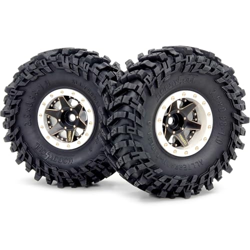 64mm Soft Sticky 1.0 Tires & 1.0 beadlock Wheels Brass Rims, -1.5mm & -5.5mm Negative Offset 1.0 Wheels and Tires for RC Mud Crawler All Terrain 1/18 TRX4M 1/24 SCX24 - color: White & Black