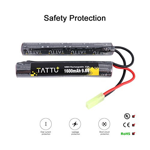 TATTU 9.6V NiMH Battery 1600mAh Butterfly Nunchuck Stick Rechargeable Battery Pack with TMY Connector for Airsoft ICS CA TM SRC JG G36 G&M733