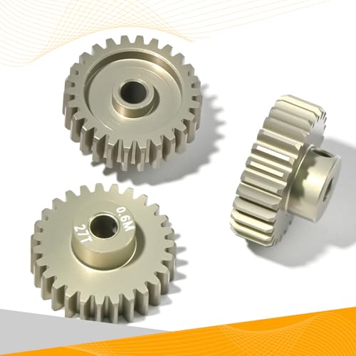 3PCS 0.6 Mod 0.6M Pinion Gear Set 26T 27T 28T, 7075 Aluminum Alloy RC Gears with 3.175mm Bore for 540 550 Brushed Brushless Motors, Fits for 1/10 Tamiya Redcat HSP HPI RC Cars - size: 26 27 28T