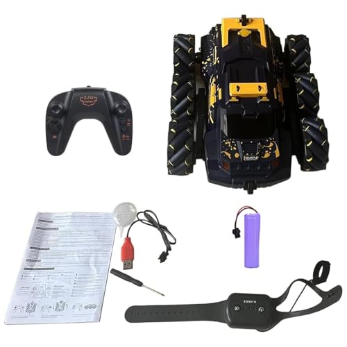 6WD Remote Control Car, 2.4GHz Gesture Sensing RC Stunt Car with Spray, Lights & Music, 360° Rotation RC Cars Chirstams Gifts (Yellow) - color: Yellow