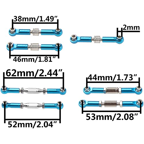 Metal 144001 Steering Linkage Turnbuckles Rod Camber Links Tie Rods Pull Rod Compatible with Wltoys 144001 124019 124018 1/14 RC Car Buggy (Blue)