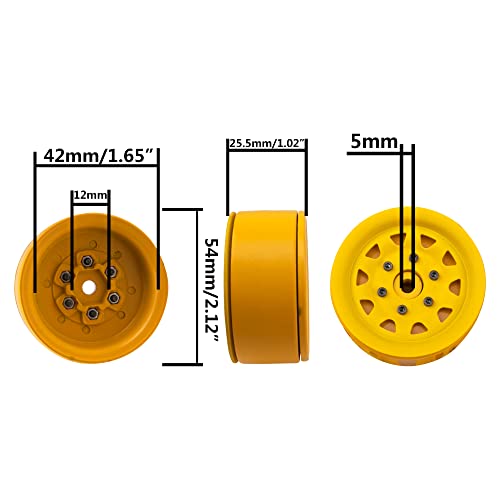 4Pcs ShareGoo Metal Wheel Hub Rims 1.9 Inch Beadlock Wheel Rim 25.5mm Thickness Compatible with Axial SCX10 90046 Wraith Traxxas TRX4 D90 Tamiya CC01 1/10 RC Crawler Car (Yellow) - color: Yellow