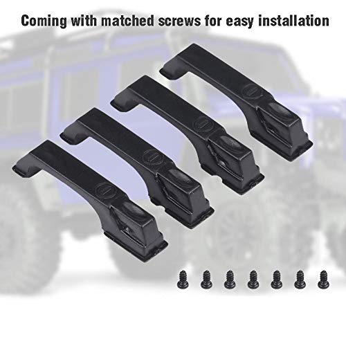 Dilwe 4Pcs RC Car Door Handles, Plastic Simulation Door Handles with Screws for -4 D90 Axial SCX10 1/10 RC Crawler Car(Black) Car Model Accessory