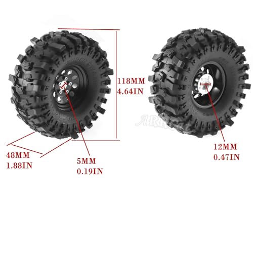 Aluminum RC 1.9 Beadlock Wheel Rims and Tires for 1/10 RC Crawler Car SCX10 SCX10 II 90046 SCX10 III AXI03007 SCX10 Pro TRX4 TRX6 D90 Gen7/8 VS4-10 MST CFX,1.9 Beadlock Wheels and Tires,Black