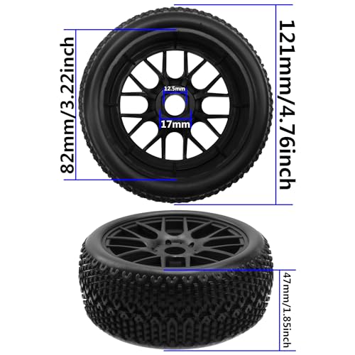OD 4.52" 1/8 Off-Road RC Buggy Tires and Wheels Rims 17mm Hex Compatible with Arrma Typhon Talion Losi 8IGHT HPI HSP Redcat Racing Kyosho Hobao Traxxas RC 1/8 Scale Buggy