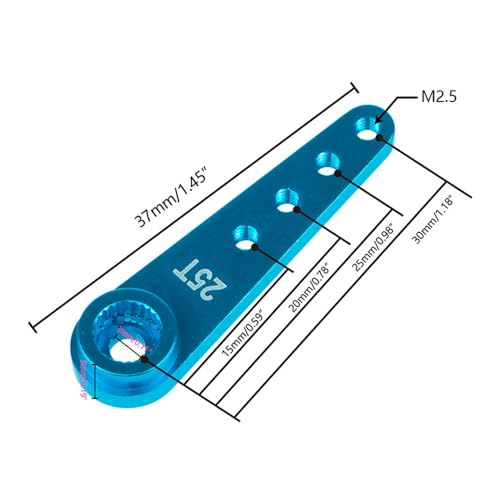 5pcs Aluminum 25T Servo Horn 37mm M2.5 Threads Metal 25 Teeth Extension Steering Arm Compatible with Futaba Savox Power Servos RC Car Truck - color: Blue