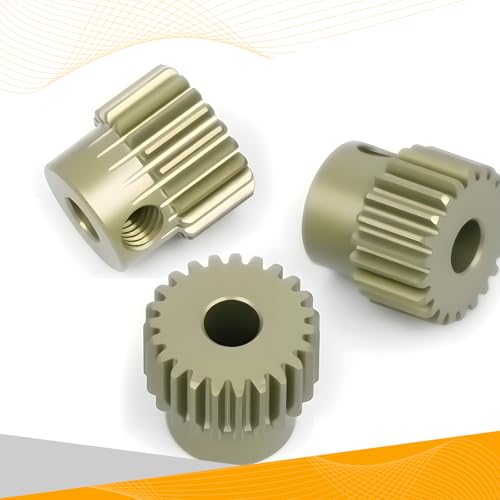64P Pinion Gear 3.175mm Shaft 7075 Aluminum Alloy Motor Gears,0.6 Metric Pitch 21 22 23T with 1/8 Hole Pinion Gear Compatible with 1/10 Arrma HPI Kyosho Losi Axial Traxxas Tamiya RC Car - size: 21 22 23T