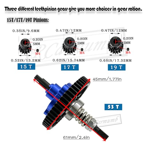 53T Spur Gear Upgrades Part for Slash 4X4/VXL Stampede 4X4/VXL Rustler 4X4/VXL,53T Slipper Clutch Eliminator with Pinions Gears Set(15T 17T 19T),Hardened Steel RC Upgrades,#6878,Navy Blue - color: Navy Blue(53t)