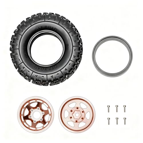 1.3” Aluminum Beadlock Wheels & Mud Terrain Tires Set for 1/18 1/24, -6.0mm Offset RC Crawler Car Fits TRX4M, Axial SCX24 AX24, Redcat Ascent-18, FCX24, 66 x 26mm, Pre-Assembled 4 pcs Copper - color: Copper