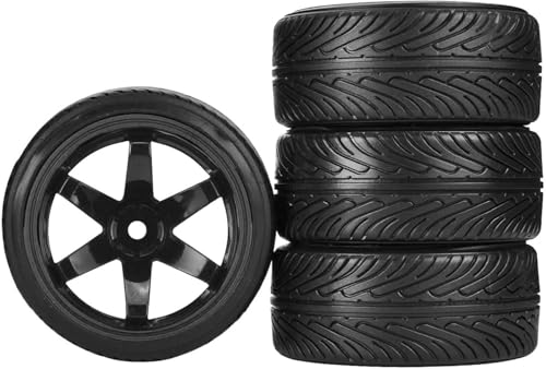 1/10 Drift Wheels and Tires Set,WONFAST 4PCS 63mm Plastic Hard Tyres 6-Spoke Wheels Rims 12mm Hex for 1:10 RC On-Road Drifting Car Replacement for HSP Tamiya HPI Kyosho (Black) - color: Black