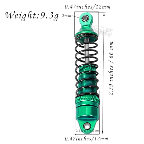 Full Aluminum Big Bore RC Shocks Absorber Damper Upgrades Part for 1/18 Granite Grom Mega 380 Brushed 4x4 Monster Truck RTR,Front Rear Assembled Full Metal Shocks,4PCS Green - color: Green(4 pcs)