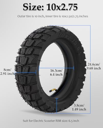 10 Inch 10x2.75-6.5 Off-road Rubber Outer Tire with Inner Tube Suitable for Speedway 5 Dualtron 3 Hover-1 Alpha Hiboy Titan PRO Electric Scooter Explosion-Proof Super-Grip - color: inner&outer tire*1 set