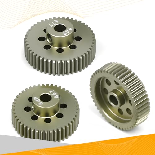 64P Pinion Gear 3.175mm Shaft 7075 Aluminum Alloy Motor Gears,0.6 Metric Pitch 45 46 47T with 1/8 Hole Pinion Gear Compatible with 1/10 Arrma HPI Kyosho Losi Axial Traxxas Tamiya RC Car - size: 45 46 47T