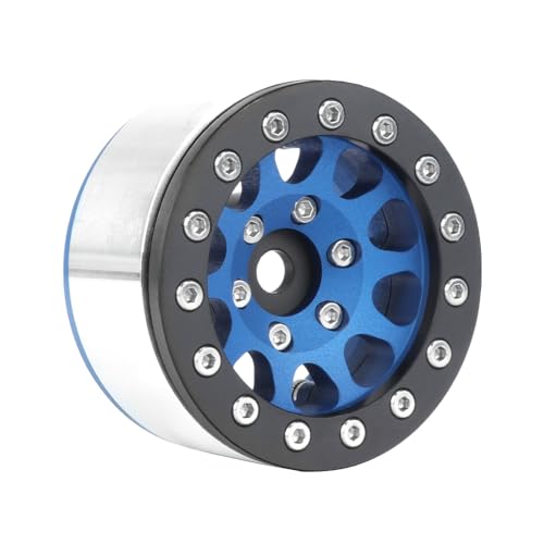 4PCS 1.55 Inch Aluminum Alloy Metal 10Holes Beadlock Wheel Rim Hubs Replacement Accessory for Tamiya AX90069 D90 TF2 CC01 CC02 1/10 RC Crawler Car Upgrade Parts (Black Blue) - color: Black Blue