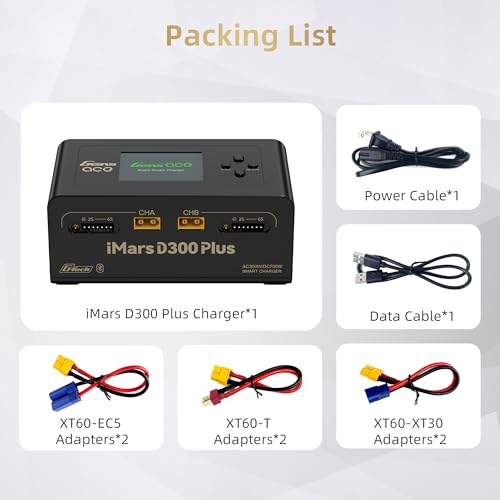 Gens ace iMars D300 Plus Dual Channel 1-6S Smart LiPo Battery Charger | 300W AC/700W (350W*2) 16A DC Balance Charger, Bluetooth App Setting for 1-6S Lipo/Li-ion/LiHV/Life/NiMH BatteryCharging Black