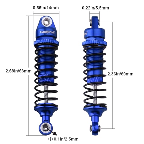 HobbyPark Aluminum Shocks Absorber Assembled (Front & Rear) Full Metal Dampers for Traxxas 1/18 LaTrax Teton Desert Prerunner, Replace Parts 7660 7665(4-Pack) (Navy Blue) - color: Navy Blue