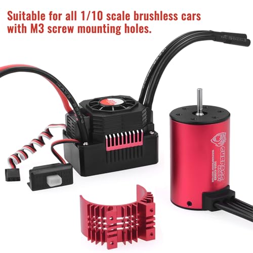 Surpass Hobby 3660 4200KV Motor 60A ESC Combo for 1/10 RC Trucks | 3660 brushless motor with waterproof ESC, CNC aluminum motor housing multi safety protection - size: 4200KV