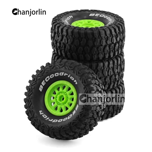 1/7 RC Short Course Truck Tires with Foam Insert and Wheels 17mm Hex OD 135mm 1/8 All Terrain Off Road Tyres for 1:7 RC Buggy Monster Truck Car TRAXXAS UDR 85086-4 4PCS (Green) - color: Green